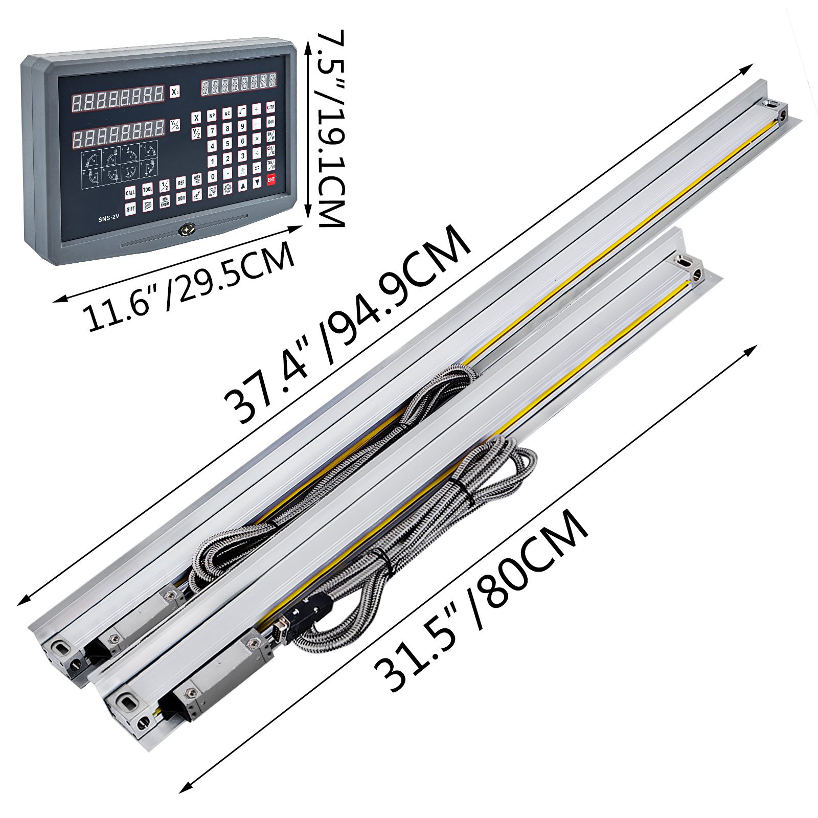VEVOR Digital Readout, 2 Axis, DRO Display with 650mm and 800mm Travel Length Precision Linear Scale, for Mill Milling Machine