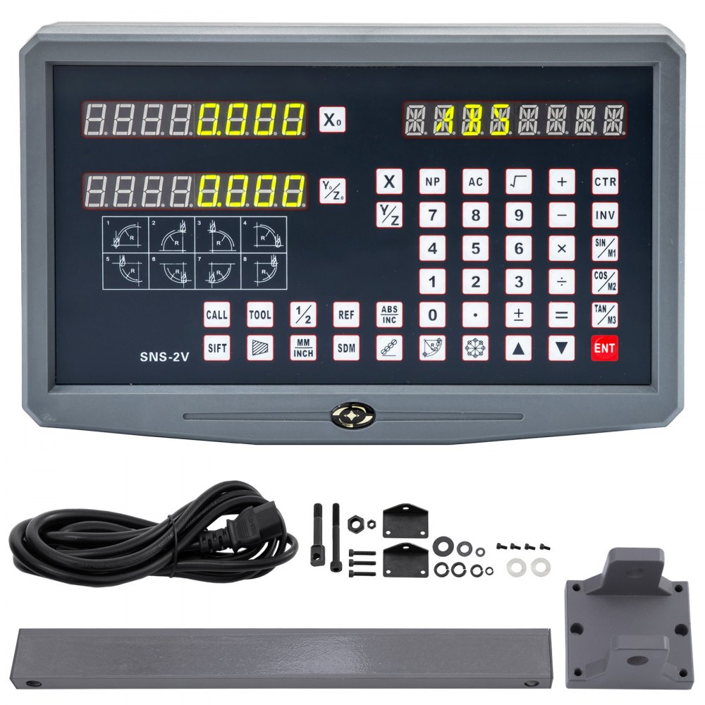 Digitálne odčítanie VEVOR DRO 2-osový kódovač DRO TTL presná lineárna sklenená stupnica, digitálny displej s vysokou presnosťou, presná lineárna stupnica pre CNC frézku Lineárny snímač s príslušenstvom
