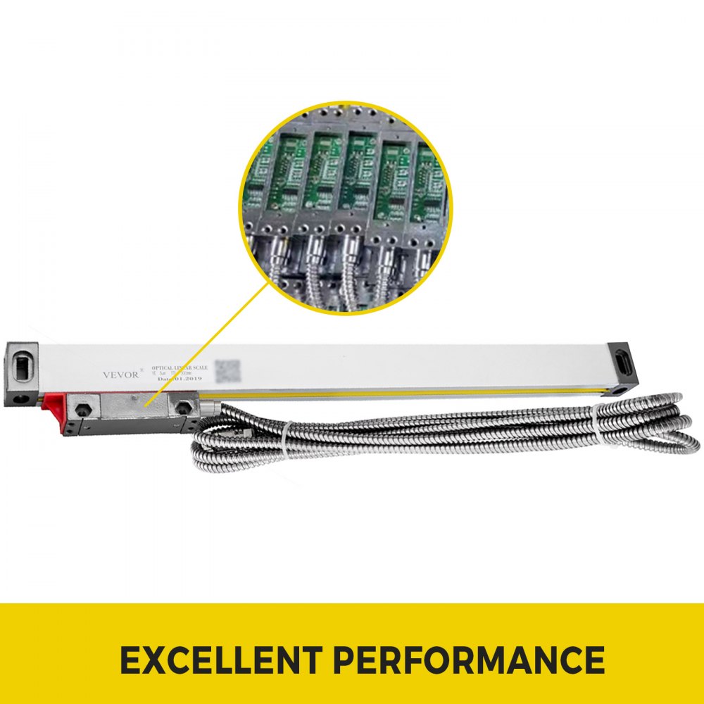 VEVOR 1 Axis Lathe Linear Scale 300mm with Accuracy 0.0002" Optical Length Precision Linear Scale Aluminum Body for Mill Milling Lathe Machine with Accessories (300mm(12"))