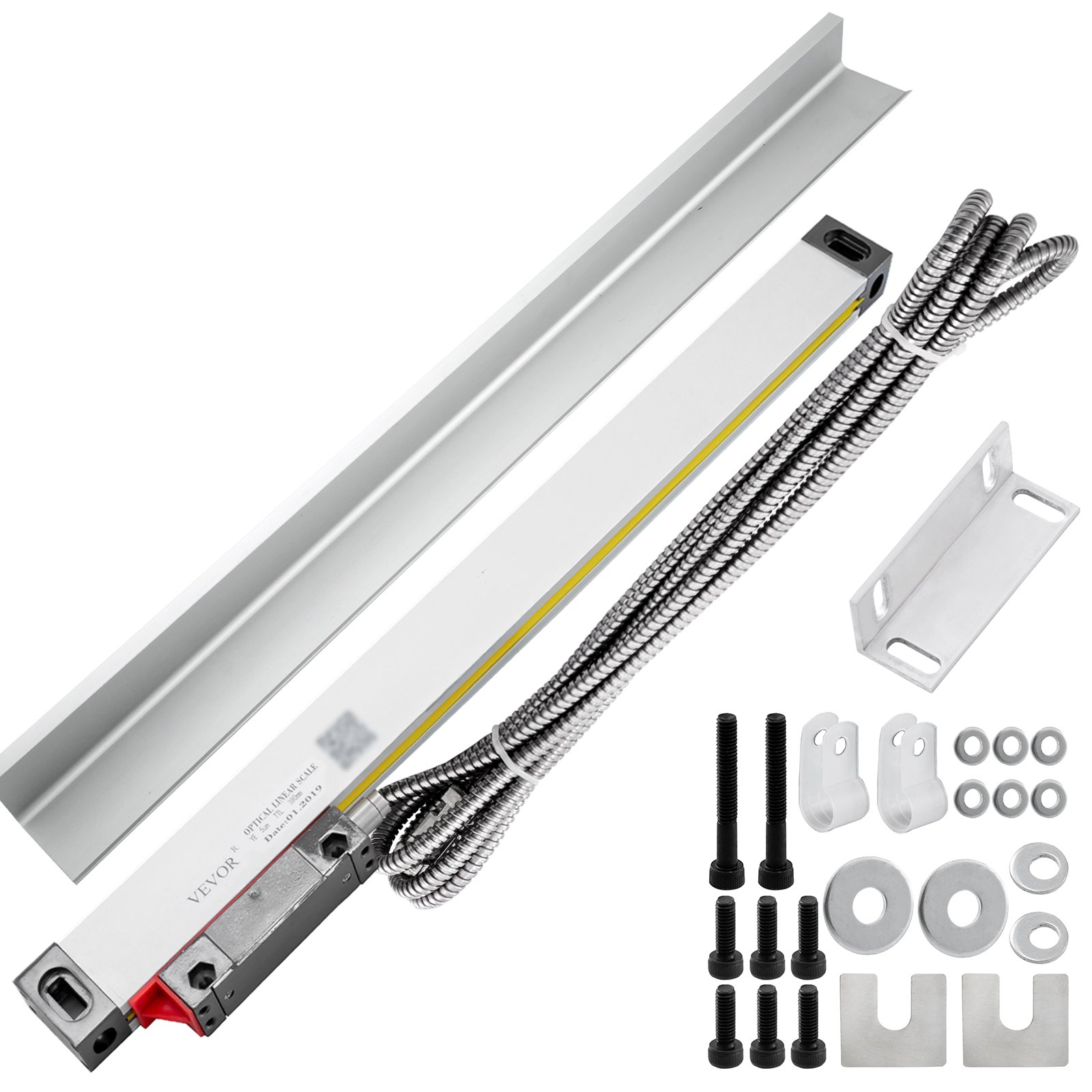 VEVOR 1 Axis Lathe Linear Scale 300mm with Accuracy 0.0002" Optical Length Precision Linear Scale Aluminum Body for Mill Milling Lathe Machine with Accessories (300mm(12"))