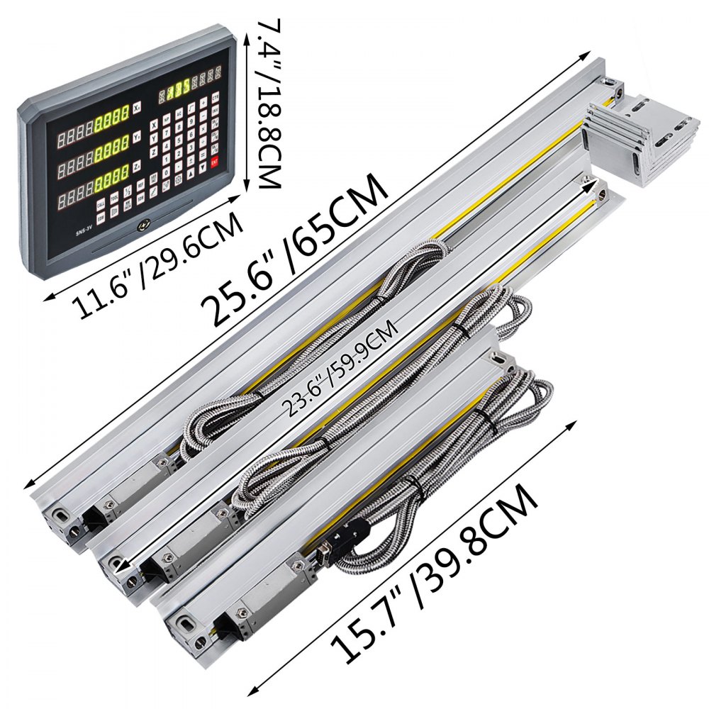 VEVOR 3 Axis Digital Readout DRO Display 250mm+450mm+500mm Travel Length Precision Linear Scale 10+17.7+19.7 Inch for Mill Milling Machine