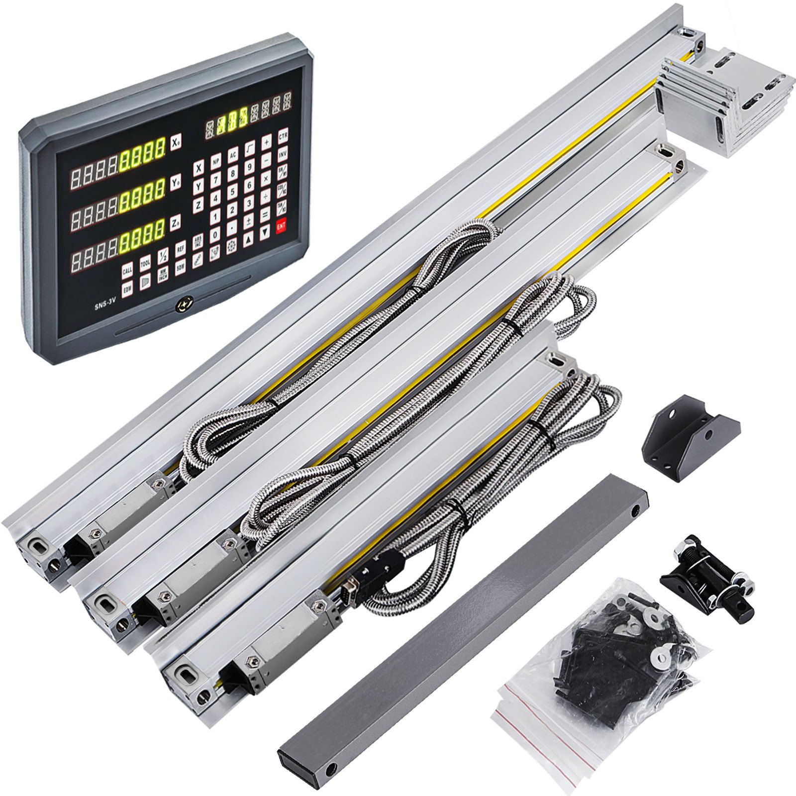 VEVOR 3 Axis Digital Readout DRO Display 250mm+450mm+500mm Travel Length Precision Linear Scale 10+17.7+19.7 Inch for Mill Milling Machine