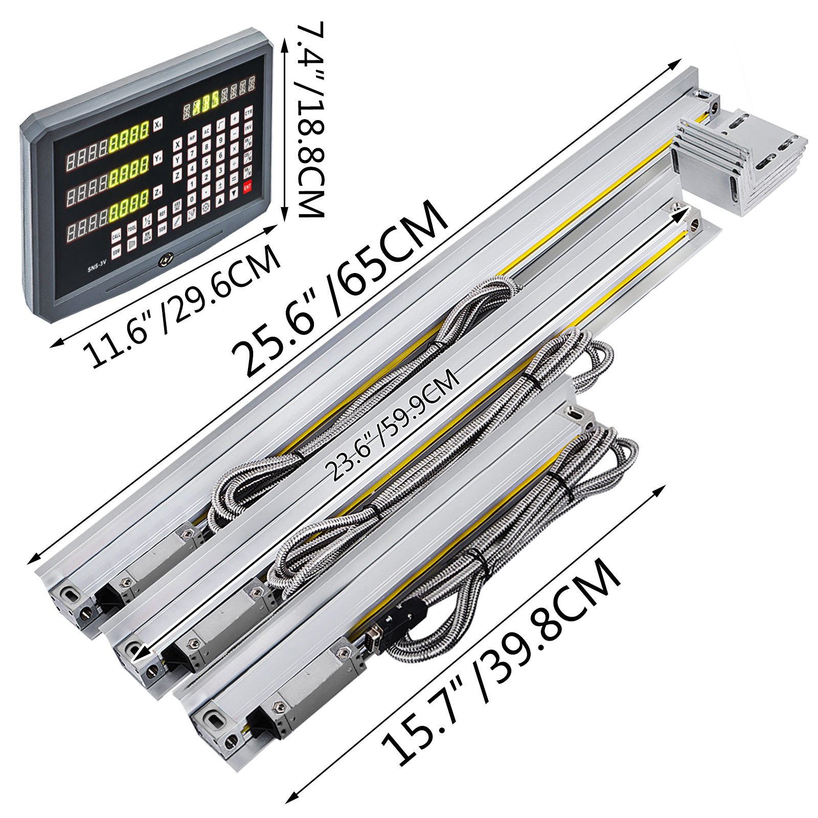 VEVOR 3 Axis Digital Readout DRO Display 250mm+450mm+500mm Travel Length Precision Linear Scale 10+17.7+19.7 Inch for Mill Milling Machine