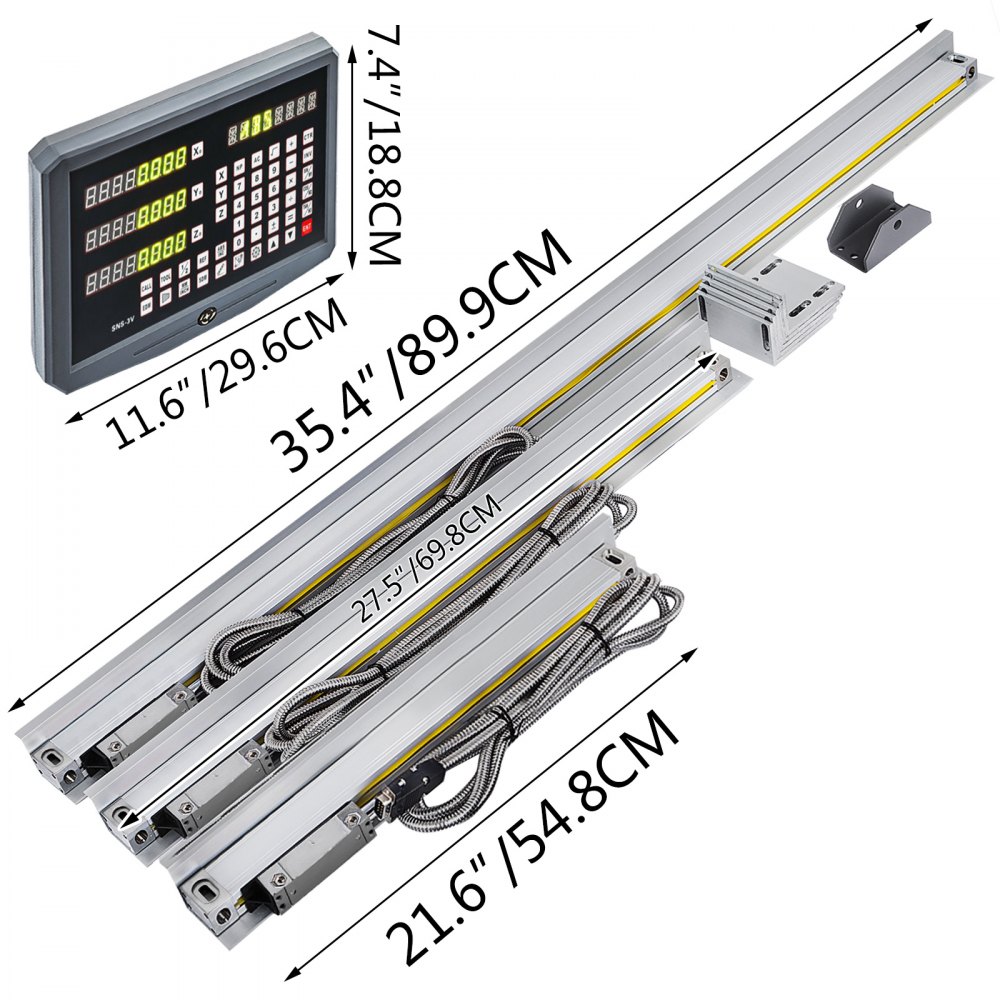 VEVOR Digital Readout, 3 Axis, DRO Display with 250 & 550 & 750 mm Travel Length Precision Linear Scale, for Mill Milling Machine