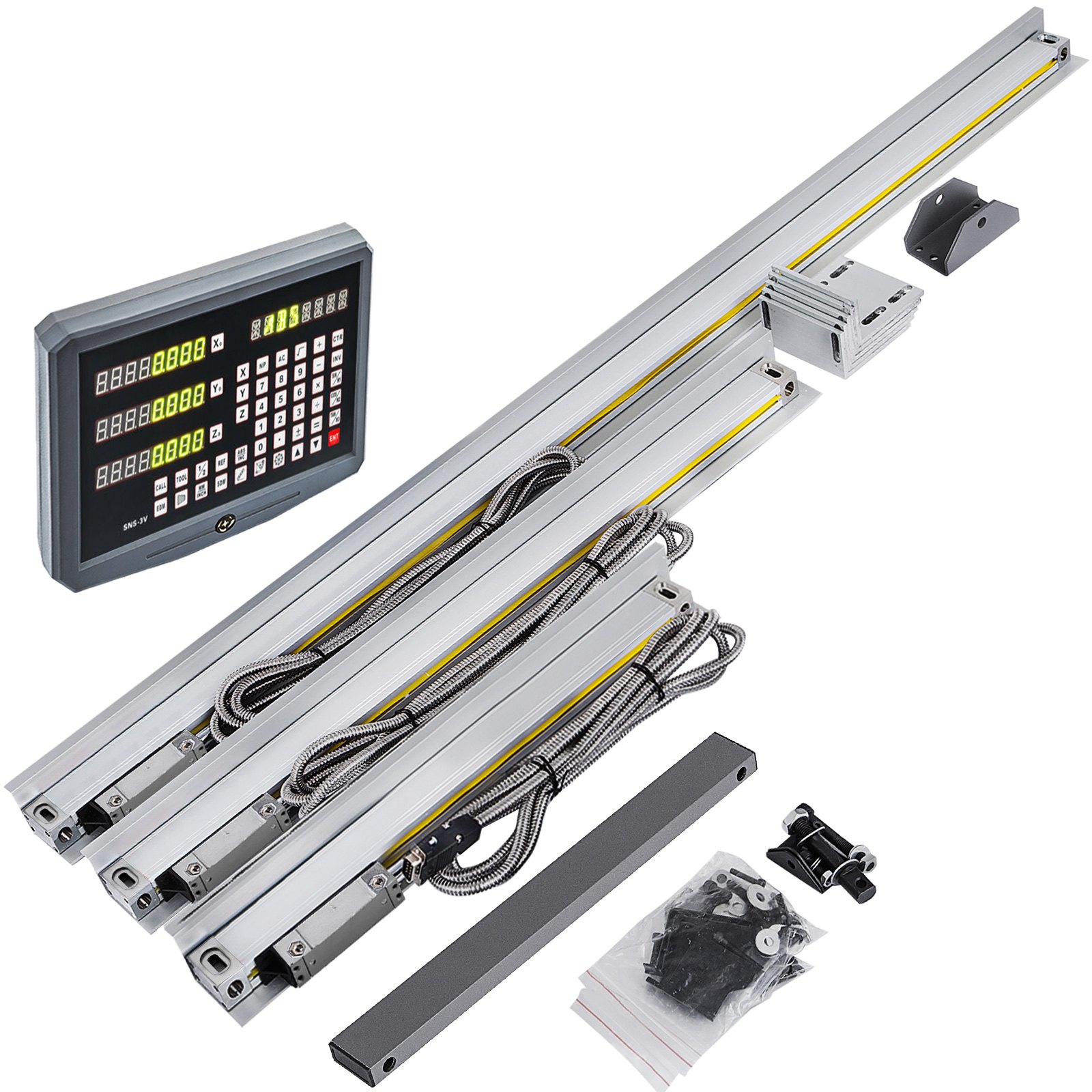 VEVOR Digital Readout, 3 Axis, DRO Display with 250 & 550 & 750 mm Travel Length Precision Linear Scale, for Mill Milling Machine