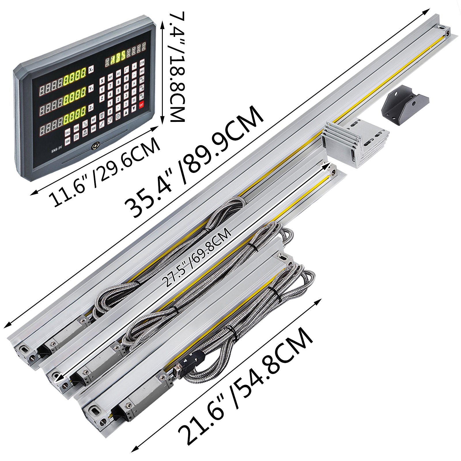 VEVOR Digital Readout, 3 Axis, DRO Display with 250 & 550 & 750 mm Travel Length Precision Linear Scale, for Mill Milling Machine