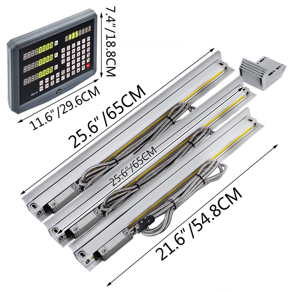 3 Axis Digital Readout DRO 400&500&500 mm(17.7"&20"&20") Precision Linear Scale