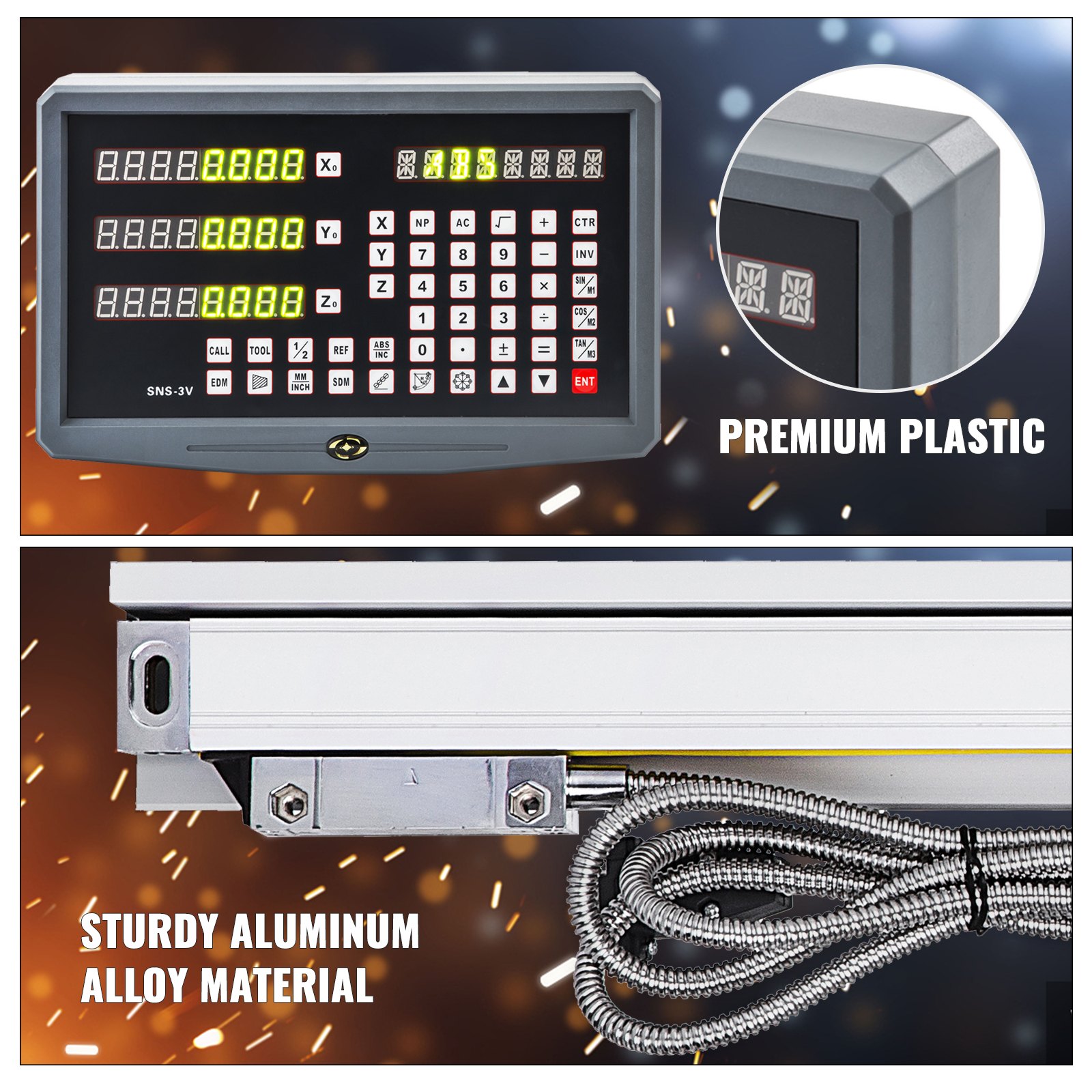 3 Axis Digital Readout DRO 400&500&500 mm(17.7"&20"&20") Precision Linear Scale
