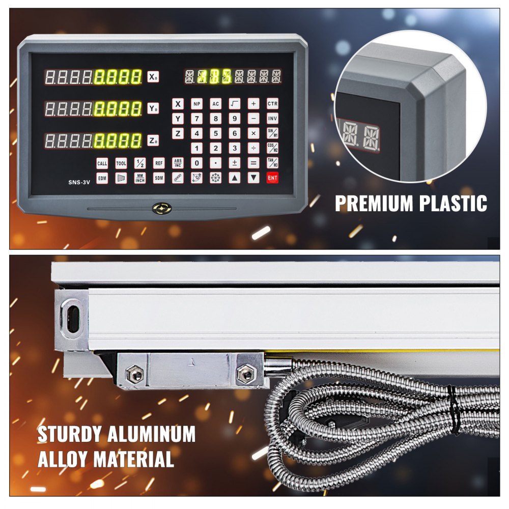 3 Axis Digital Readout DRO 450&500&1000mm(17.7"&20"&40") Precision Linear Scale