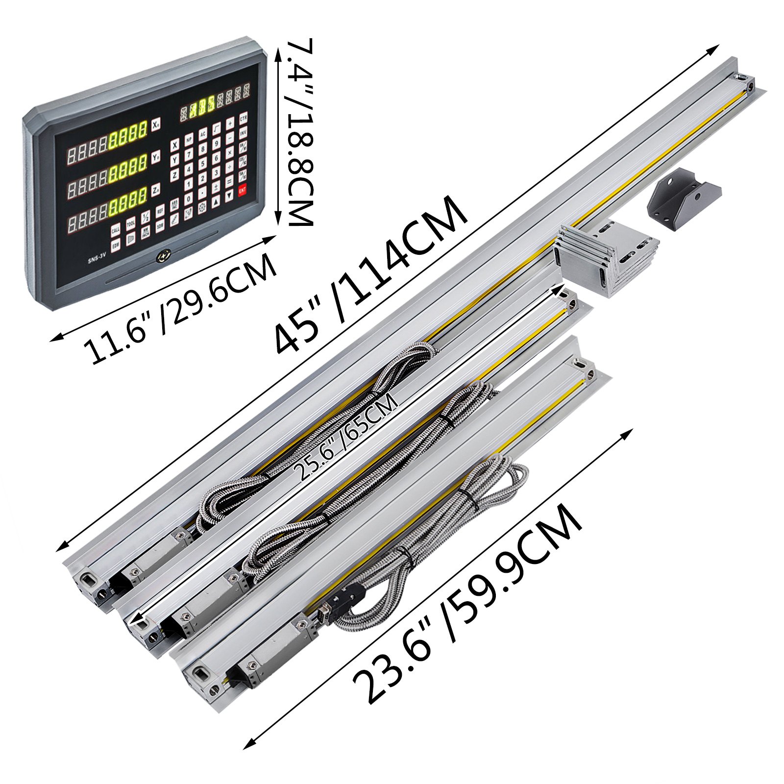 3 Axis Digital Readout DRO 450&500&1000mm(17.7"&20"&40") Precision Linear Scale