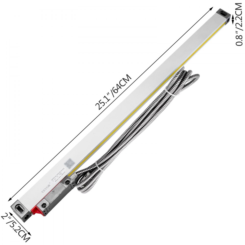VEVOR Torno de 1 eje Escala lineal 500 mm con precisión 0.0002 "Longitud óptica Precisión Escala lineal Cuerpo de aluminio para fresadora Máquina de torno con accesorios (500 mm (20"))