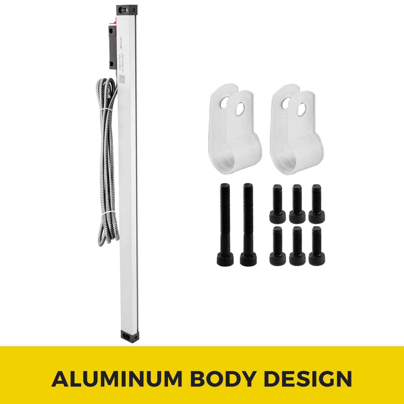 VEVOR Torno de 1 eje Escala lineal 500 mm con precisión 0.0002 "Longitud óptica Precisión Escala lineal Cuerpo de aluminio para fresadora Máquina de torno con accesorios (500 mm (20"))