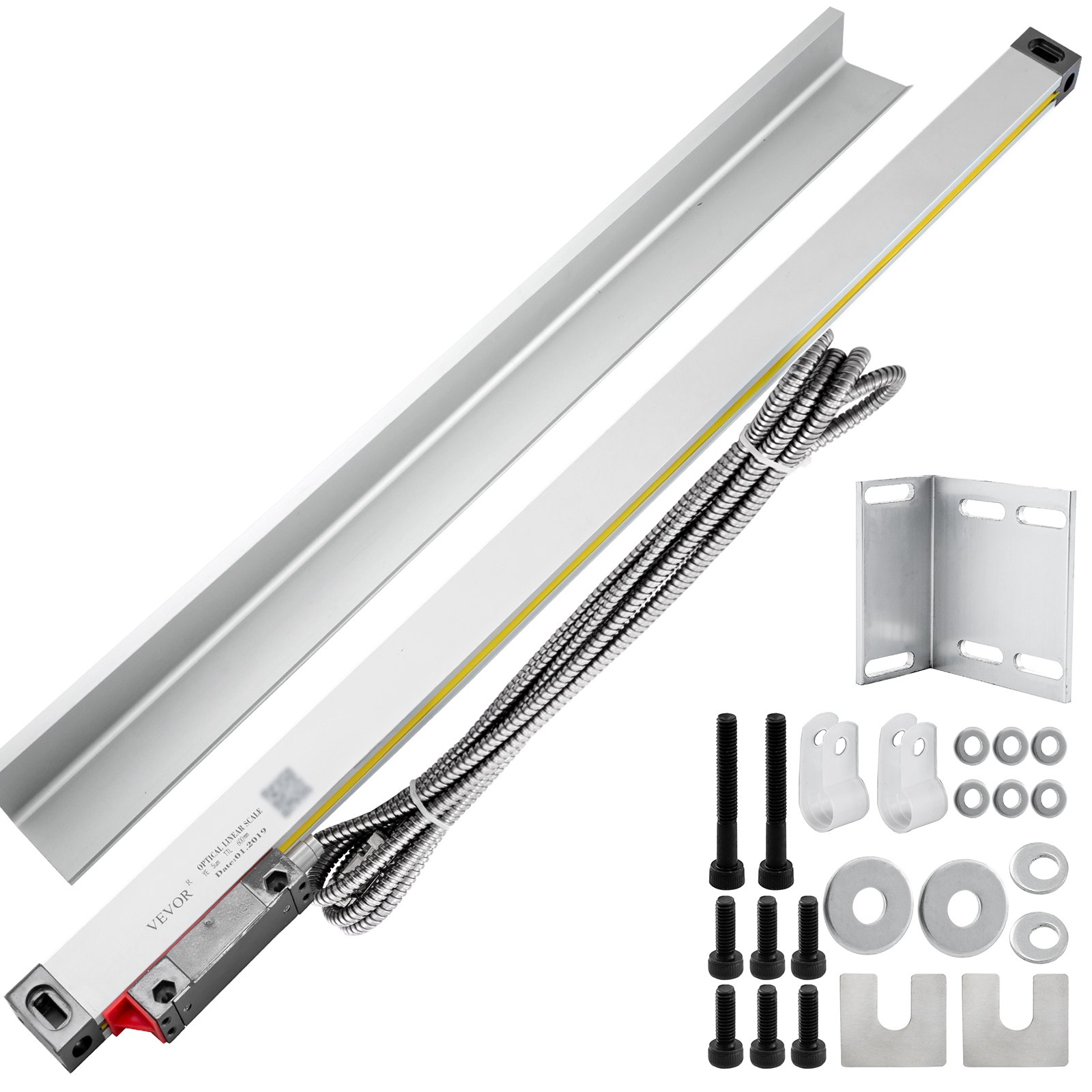 VEVOR 1 Axis Lathe Linear Scale 600mm with Accuracy 0.0002" Optical Length Precision Linear Scale Aluminum Body for Mill Milling Lathe Machine with Accessories (600mm(24"))