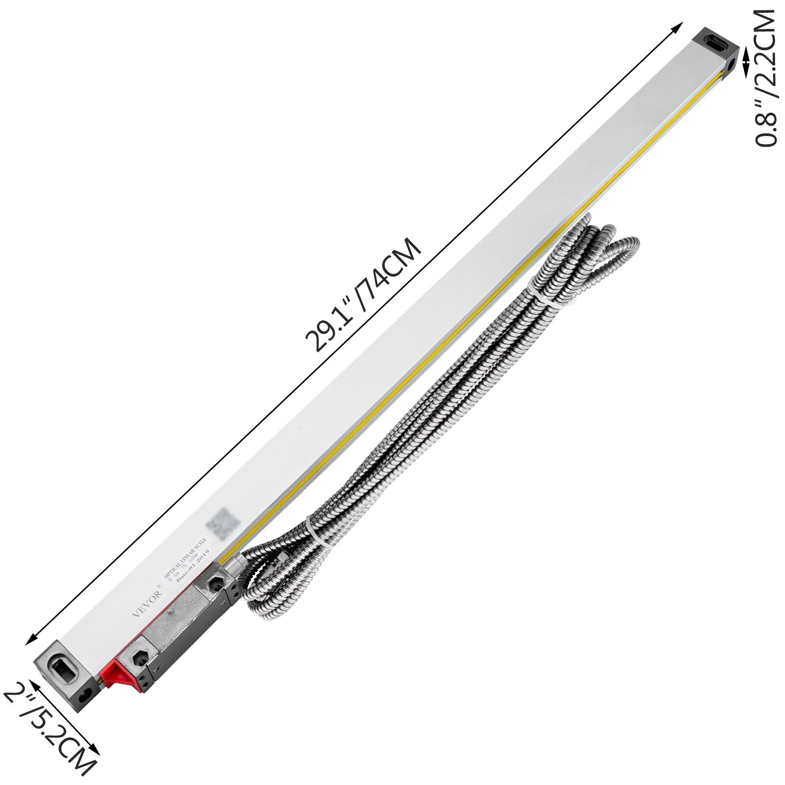 VEVOR 1 Axis Lathe Linear Scale 600mm with Accuracy 0.0002" Optical Length Precision Linear Scale Aluminum Body for Mill Milling Lathe Machine with Accessories (600mm(24"))