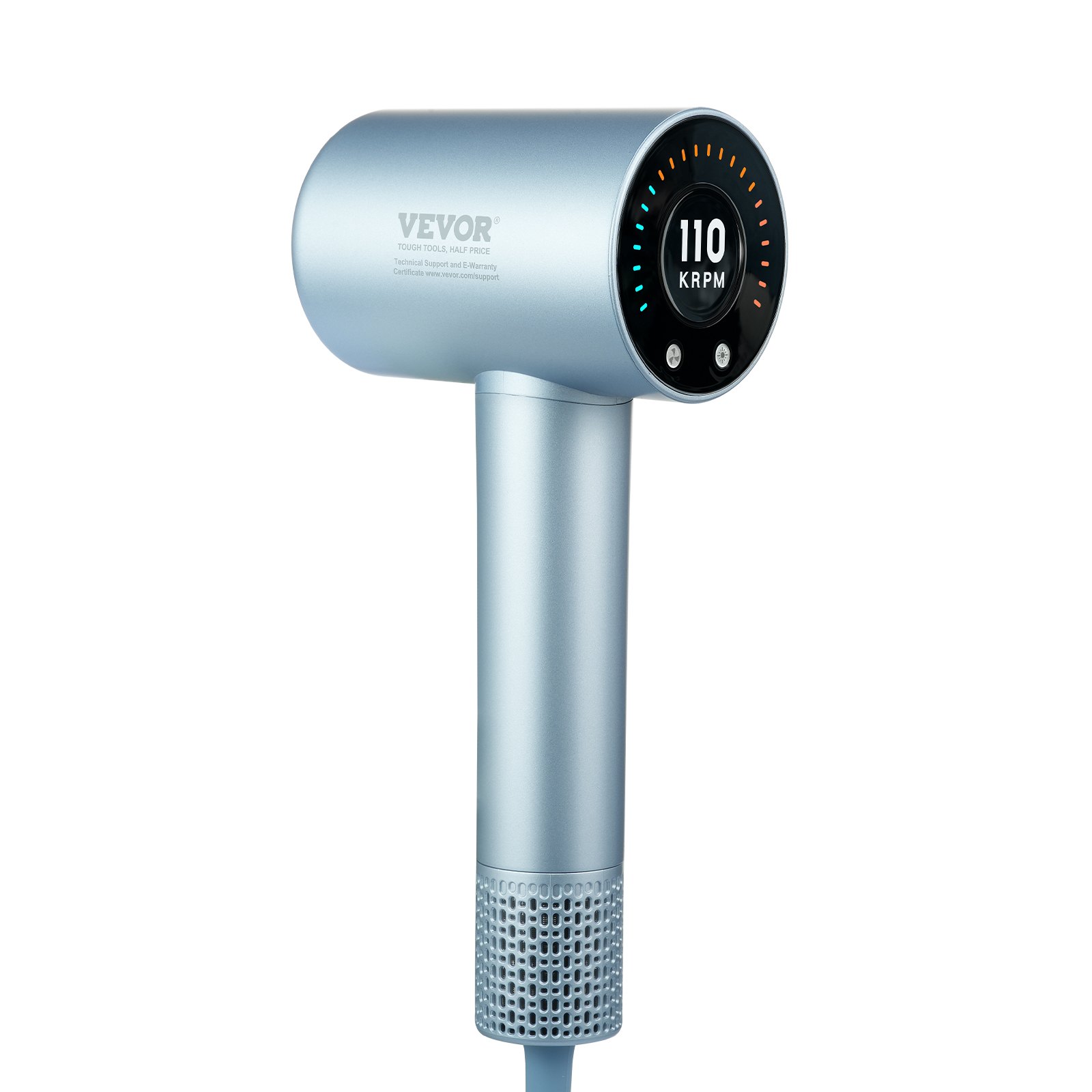 VEVOR High-Speed Hair Dryer with 105,000RPM Brushless Motor, 200 Million Negative Ions Hair Blow Dryer, 4 Temps & 3 Speeds, LCD Display Thermo-Control Hairdryer with Diffuser & Nozzle for Home Travel