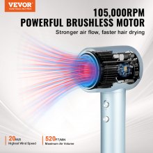 Πιστολάκι μαλλιών υψηλής ταχύτητας VEVOR 105000 RPM 200 εκατομμύρια αρνητικά ιόντα 4 θερμοκρασίας & 3 ταχύτητας