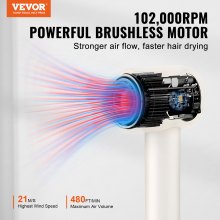 VEVOR High-Speed Hair Dryer with 102,000RPM Brushless Motor, 200 Million Negative Ions Hair Blow Dryer, 3-Color Temp LED Lights & 2 Speeds, Lightweight Hairdryer with Diffuser & Nozzle for Home Travel