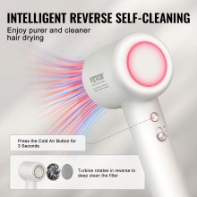 VEVOR High-Speed Hair Dryer with 102,000RPM Brushless Motor, 200 Million Negative Ions Hair Blow Dryer, 3-Color Temp LED Lights & 2 Speeds, Lightweight Hairdryer with Diffuser & Nozzle for Home Travel