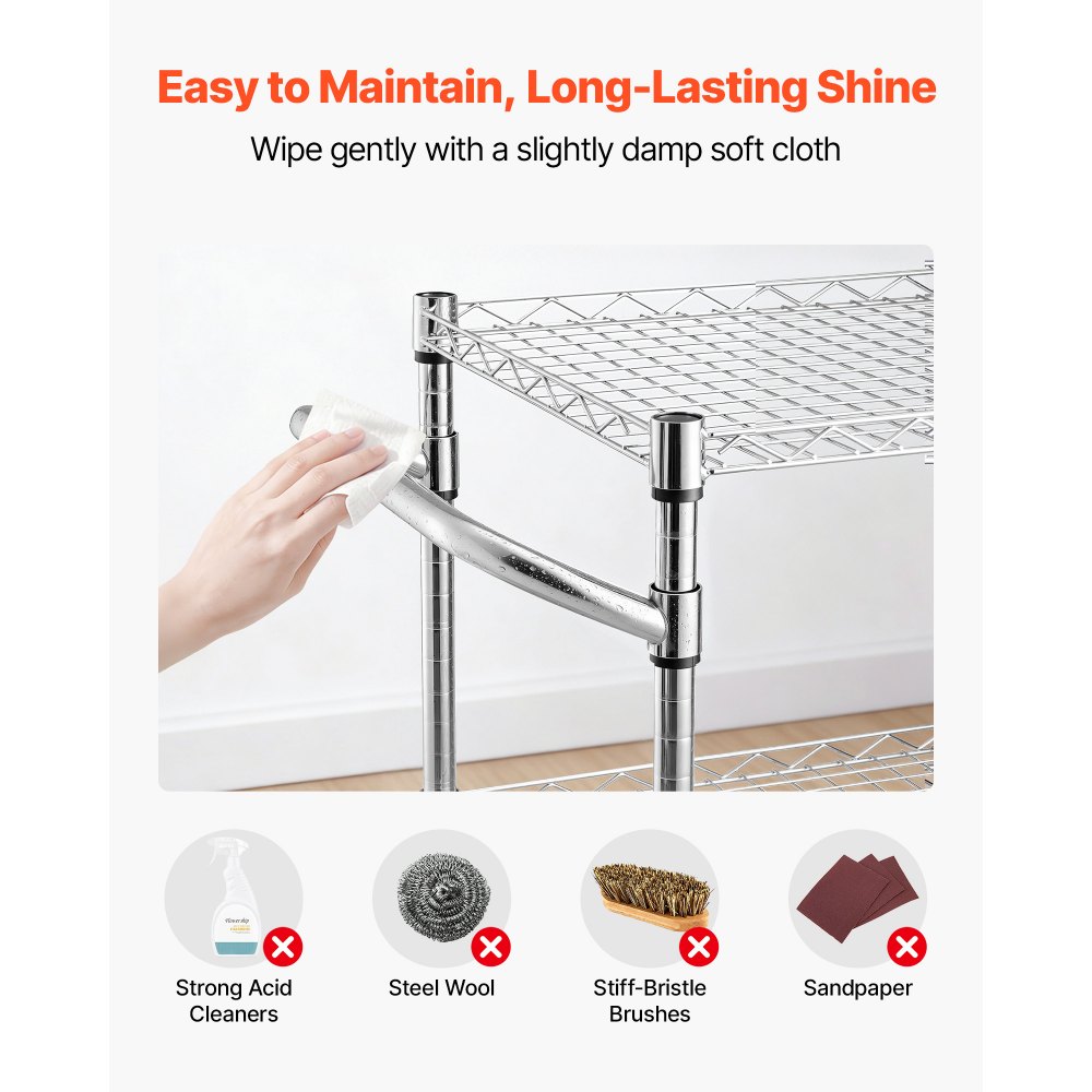 VEVOR Kitchen Utility Cart, 3 Tier Heavy Duty Adjustable Wire Storage Rack, Commercial Steel Rolling Service Trolley on Wheels, Work Table with Handle Bar, for Garage and Laundry Room, 89x45x104 cm