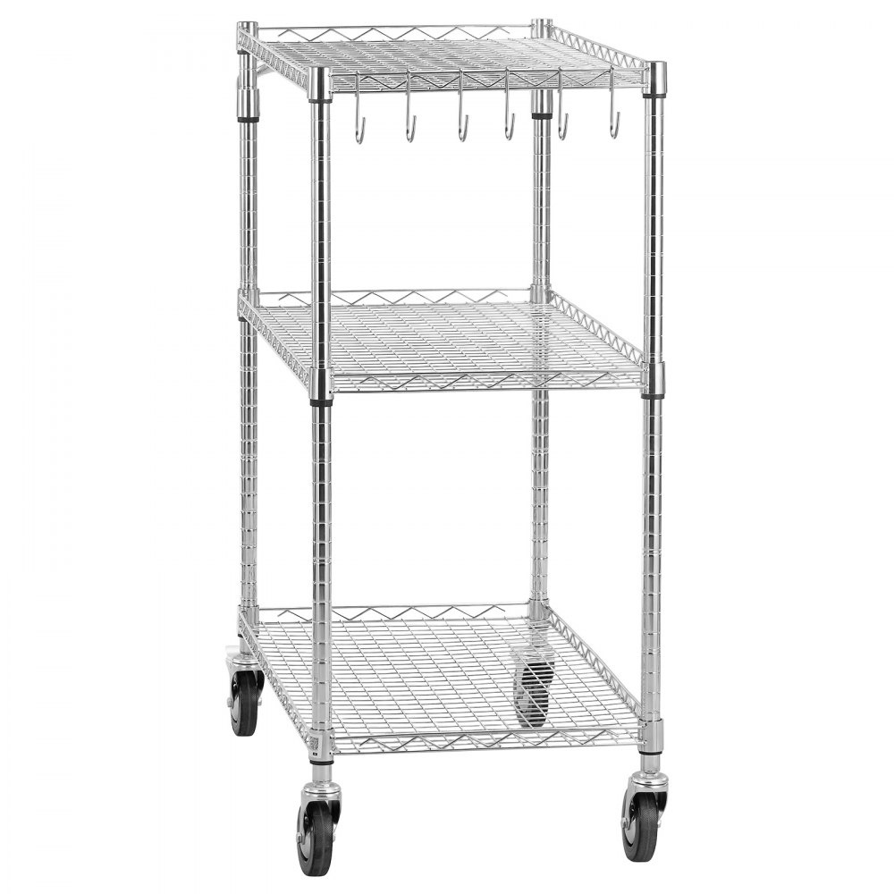 VEVOR Kitchen Utility Cart, 3 Tier Heavy Duty Adjustable Wire Storage Rack, Commercial Steel Rolling Service Trolley on Wheels, Work Table with Handle Bar, for Garage and Laundry Room, 89x45x104 cm