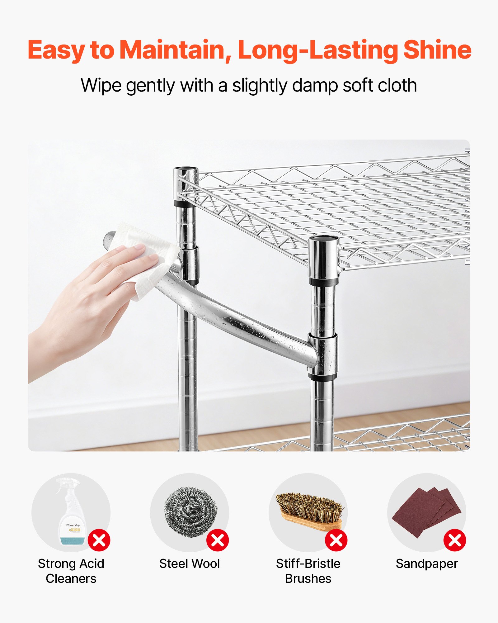 VEVOR Kitchen Utility Cart, 3 Tier Heavy Duty Adjustable Wire Storage Rack, Commercial Steel Rolling Service Trolley on Wheels, Work Table with Handle Bar, for Garage and Laundry Room, 89x45x104 cm