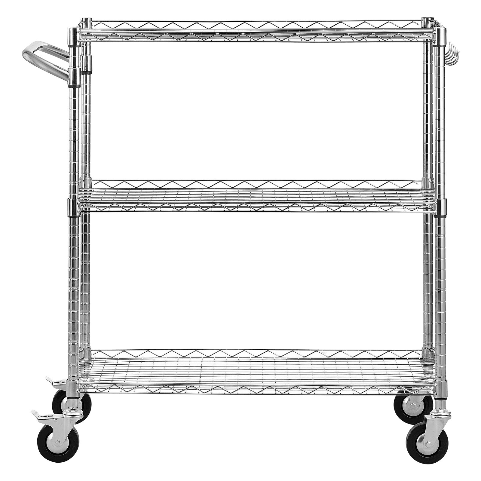 VEVOR Kitchen Utility Cart, 3 Tier Heavy Duty Adjustable Wire Storage Rack, Commercial Steel Rolling Service Trolley on Wheels, Work Table with Handle Bar, for Garage and Laundry Room, 89x45x104 cm