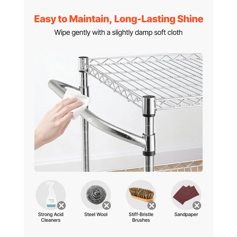 VEVOR Kitchen Utility Cart, 3 Tier Heavy Duty Adjustable Wire Storage Rack, Commercial Steel Rolling Service Trolley on Wheels, Work Table with Handle Bar, for Garage and Laundry Room, 102x63x104 cm