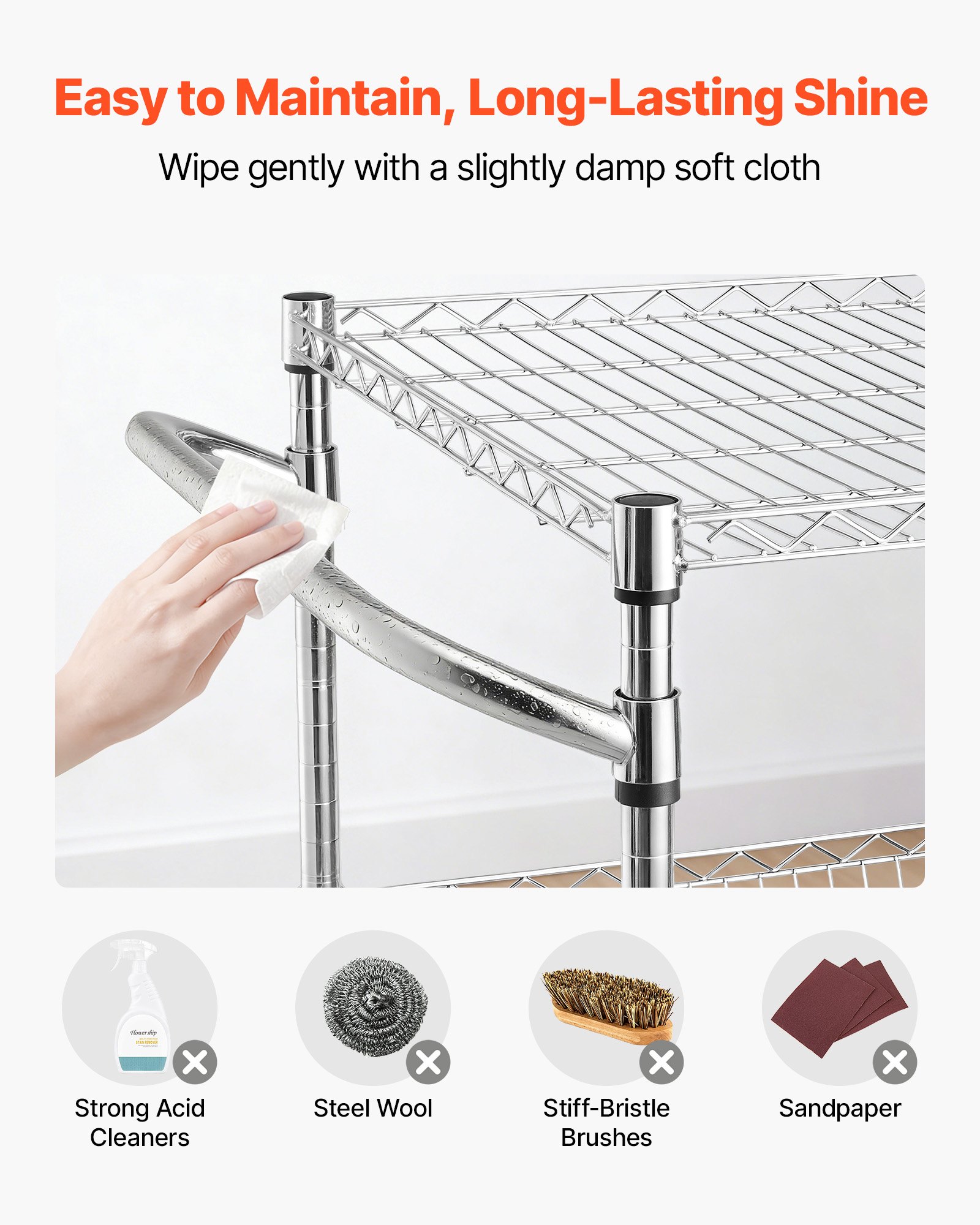 VEVOR Kitchen Utility Cart, 3 Tier Heavy Duty Adjustable Wire Storage Rack, Commercial Steel Rolling Service Trolley on Wheels, Work Table with Handle Bar, for Garage and Laundry Room, 102x63x104 cm