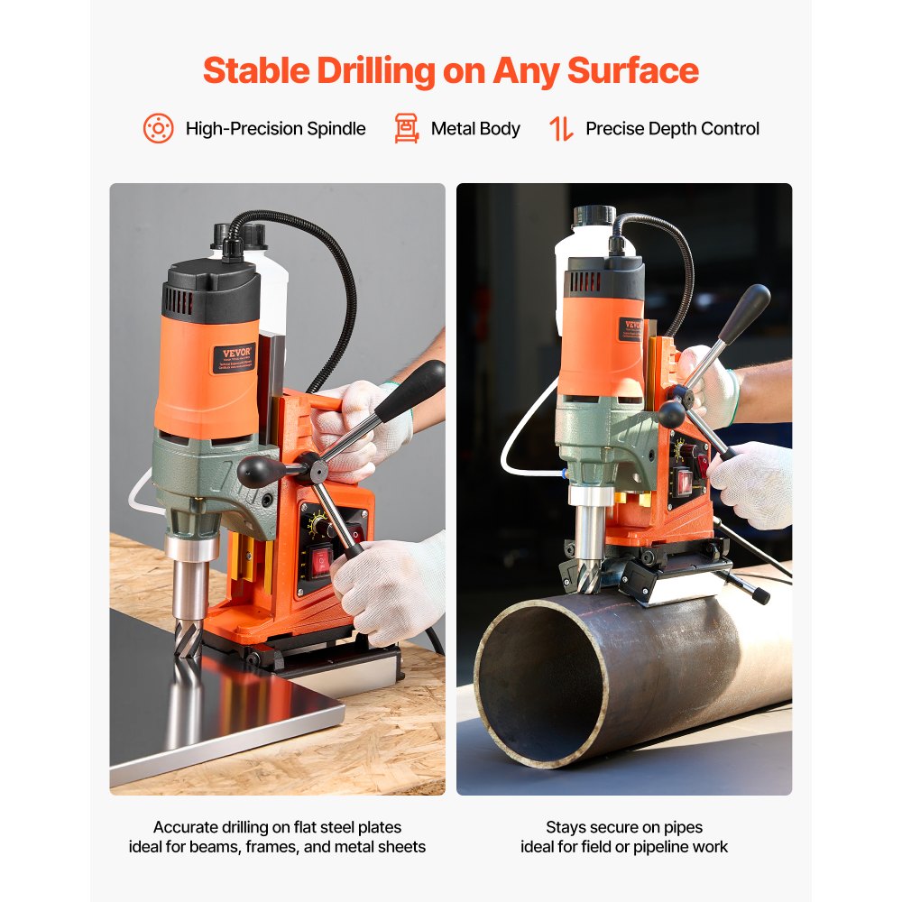 VEVOR Magnetic Drill Press, 1400 W, 50 mm Boring Diameter, 0-850 RPM Speed, Reversible Direction, Mag Drill Press for Metal Surface, Electric Drilling Machine for Industrial and Home Improvement