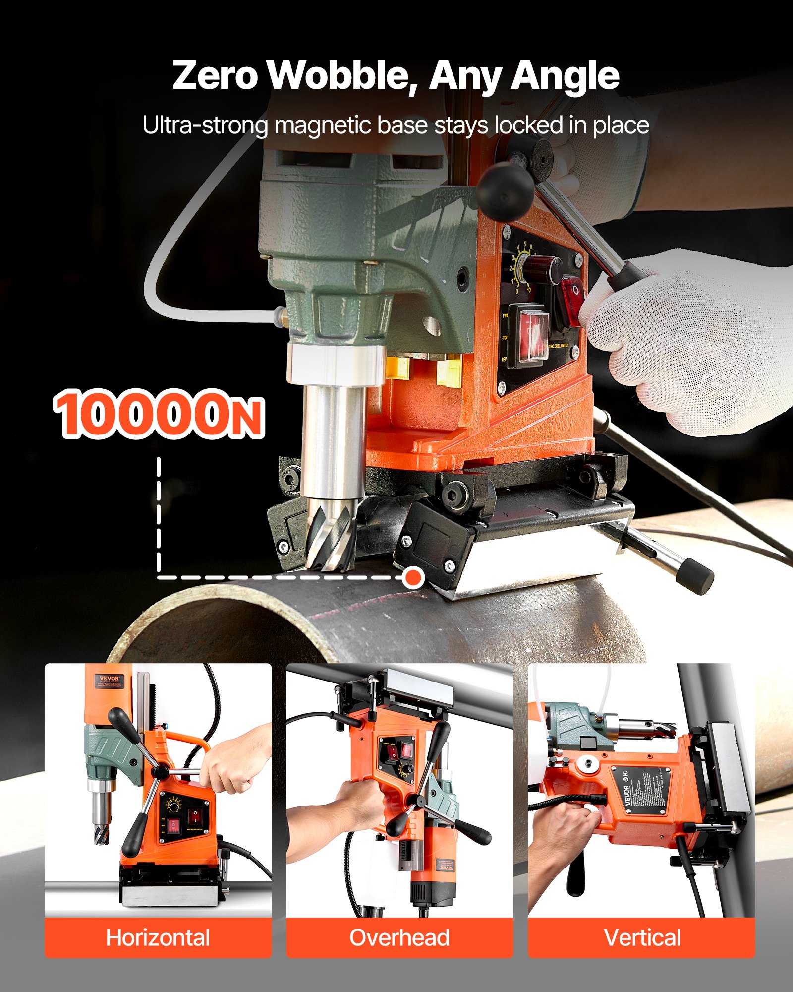 VEVOR Magnetic Drill Press, 1400 W, 50 mm Boring Diameter, 0-850 RPM Speed, Reversible Direction, Mag Drill Press for Metal Surface, Electric Drilling Machine for Industrial and Home Improvement