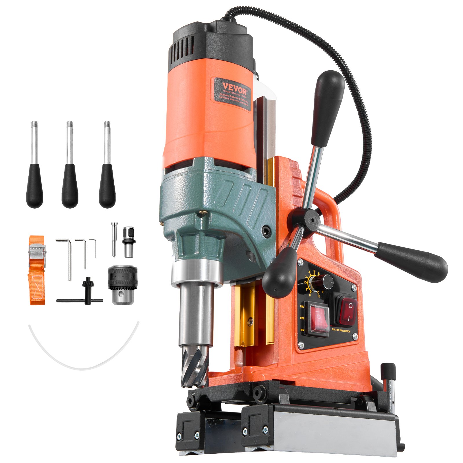 VEVOR Magnetic Drill Press, 1400 W, 50 mm Boring Diameter, 0-850 RPM Speed, Reversible Direction, Mag Drill Press for Metal Surface, Electric Drilling Machine for Industrial and Home Improvement
