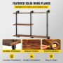 VEVOR Pipe Shelf, Industrial Steel Pipe Shelving w/ 3-Shelf Solid Wood Planks, Modern Rustic Floating Shelves Wall Mounted, DIY Storage Bracket for Bookshelf, Kitchen, Bathroom, Home Decor, Brown