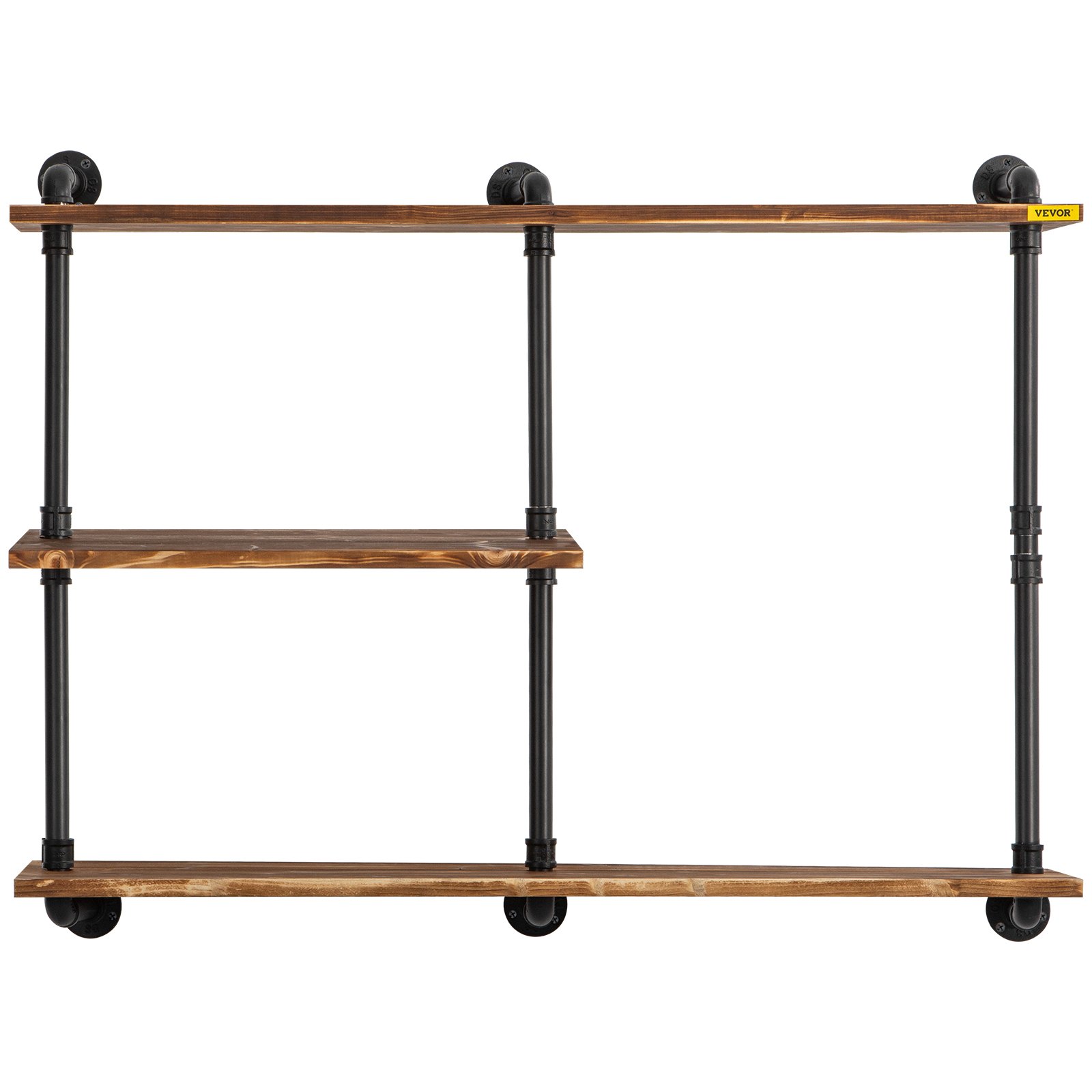 VEVOR Industrial Pipe Shelving, Pipe Shelves with 3-Tier Wood Planks, Rustic Floating Shelves Wall Mounted, Wall Shelf DIY Bookshelf for Bar Kitchen Bathroom Farmhouse Living Room, 43x38x11 inch
