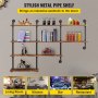 VEVOR Pipe Shelves Industrial Iron Pipe Wall Mounted w/ 4-Tier Wood Planks Black