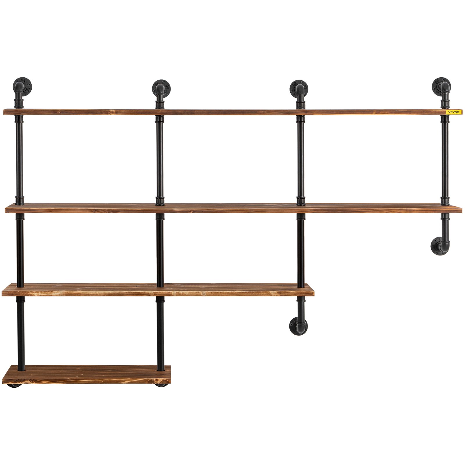 VEVOR Industrial Pipe Shelving, Pipe Shelves with 4-Tier Wood Planks, Rustic Floating Shelves Wall Mounted, Wall Shelf DIY Bookshelf for Bar Kitchen Bathroom Farmhouse Living Room, 63x50x11 inch