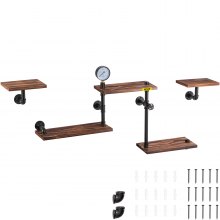 VEVOR Industrial Pipe Shelving, Pipe Shelves with 5-Tier Wood Planks, Rustic Floating Shelves Wall Mounted, Wall Shelf DIY Bookshelf for Bar Kitchen Bathroom Farmhouse Living Room, 47x28x9 inch