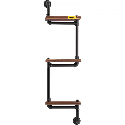 VEVOR Industrial Pipe Shelving, Pipe Shelves with 3-Tier Wood Planks, Rustic Floating Shelves Wall Mounted, Wall Shelf DIY Bookshelf for Bar Kitchen Bathroom Farmhouse Living Room, 9x12x43 inch