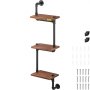 VEVOR Industrial Pipe Shelving, Pipe Shelves with 3-Tier Wood Planks, Rustic Floating Shelves Wall Mounted, Wall Shelf DIY Bookshelf for Bar Kitchen Bathroom Farmhouse Living Room, 9x12x43 inch