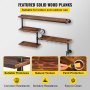 VEVOR Pipe Shelves Industrial Iron Pipe Wall Mounted w/ 4-Tier Wood Planks Brown