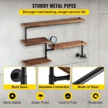 VEVOR Iron Pipes Shelving, Industrial Steel Pipe Shelf w/ 4-Tier Wood Planks, Wall Mounted Modern Rustic Floating Shelves, DIY Storage Bracket for Bathroom, Bookshelf, Kitchen, and Home Decor
