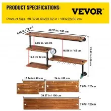 VEVOR Iron Pipes Shelving, Industrial Steel Pipe Shelf w/ 4-Tier Wood Planks, Wall Mounted Modern Rustic Floating Shelves, DIY Storage Bracket for Bathroom, Bookshelf, Kitchen, and Home Decor