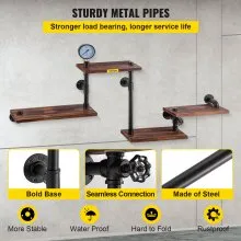 VEVOR Industrial Pipe Shelving, Pipe Shelves with 4-Tier Wood Planks, Rustic Floating Shelves Wall Mounted, Wall Shelf DIY Bookshelf for Bar Kitchen Bathroom Farmhouse Living Room, 51x25x9 inch
