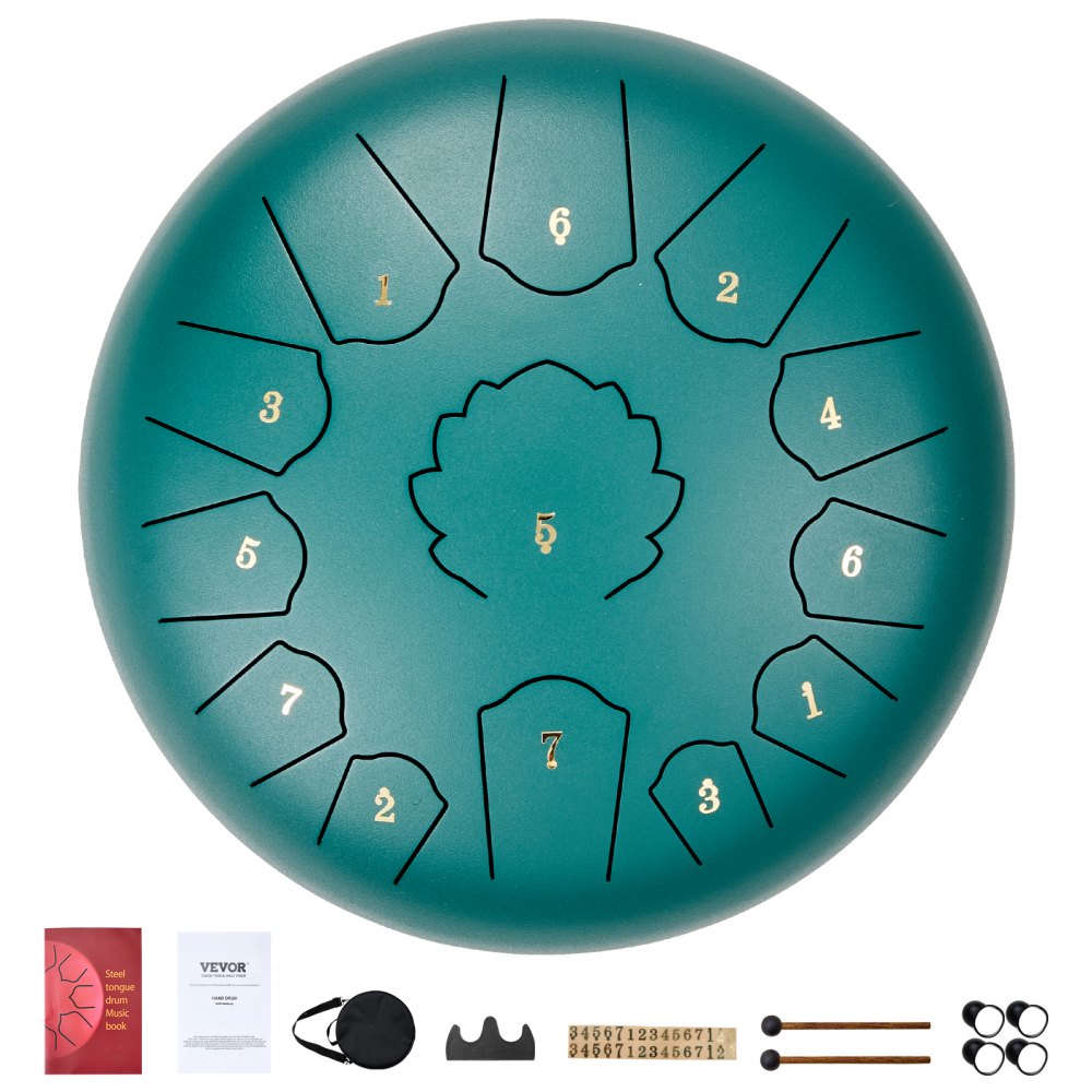 VEVOR Steel Tongue Drum 12 in 13 Notes Rain Drum pro Outside C Major Green