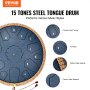 VEVOR Steel Tongue Drum 14 in 15 Notes Rain Drum for Outside D Major Navy Blue