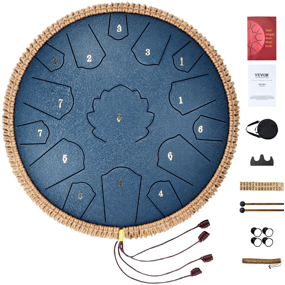 VEVOR Steel Tongue Drum 14 in 15 Notes Rain Drum for Outside C Major Navy Blue