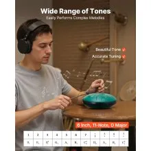 VEVOR Steel Tongue Drum, 6 in 11 Notes Rain Drum for Outside Garden, D Major Musical Drums with Music Book & Mallets, Percussion Instrument for Meditation Yoga Beginner Musical Education, Green