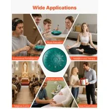 VEVOR Steel Tongue Drum, 6 in 11 Notes Rain Drum for Outside Garden, D Major Musical Drums with Music Book & Mallets, Percussion Instrument for Meditation Yoga Beginner Musical Education, Green
