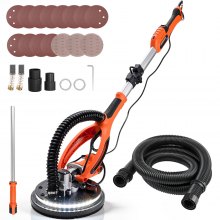 VEVOR Drywall Sander, 850W Electric Drywall Sander, Popcorn Ceiling Removal Tool with 5 Variable Speed 800-1700 RPM, Double-Deck LED Light, Foldable & Extendable Handle, 15 Sanding Discs, Dust Hose