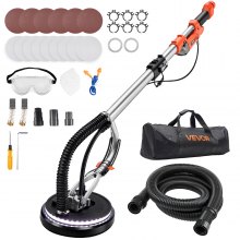 VEVOR Drywall Sander, 1010W Electric Drywall Sander, Popcorn Ceiling Removal Tool with 7 Variable Speed 1000-2200 RPM, Double-Deck LED Light, Foldable & Extendable Handle, 15 Sanding Discs, Dust Hose