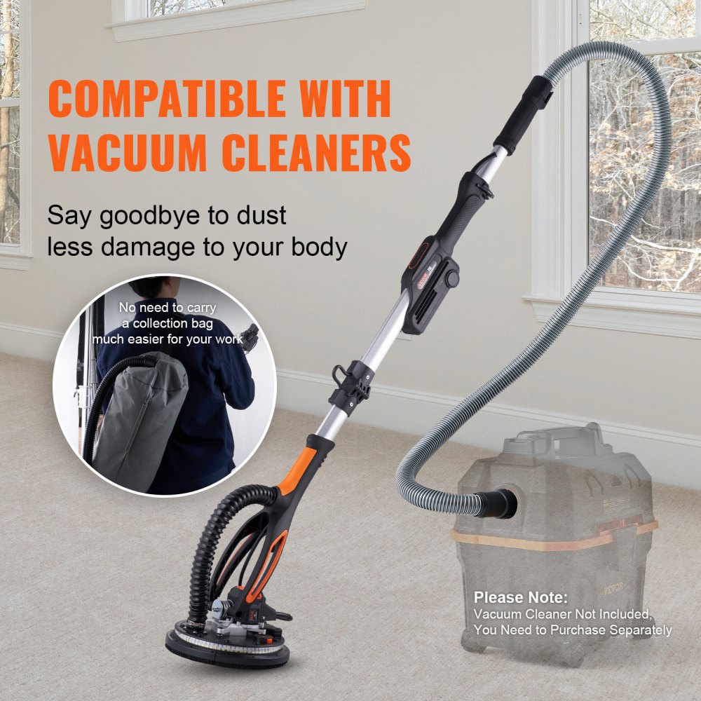 VEVOR Drywall Sander, 800W Brushless Motor Electric Sander, Variable Speed 1000-2300 RPM Wall Sander, Foldable Ceiling Sander with Double-Deck LED Lights, Extendable Handle, 12 Sanding Discs